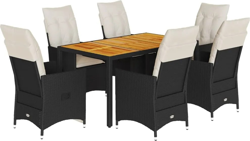 vidaXL Set mobilier de grădină cu perne, 7 piese, negru, poliratan