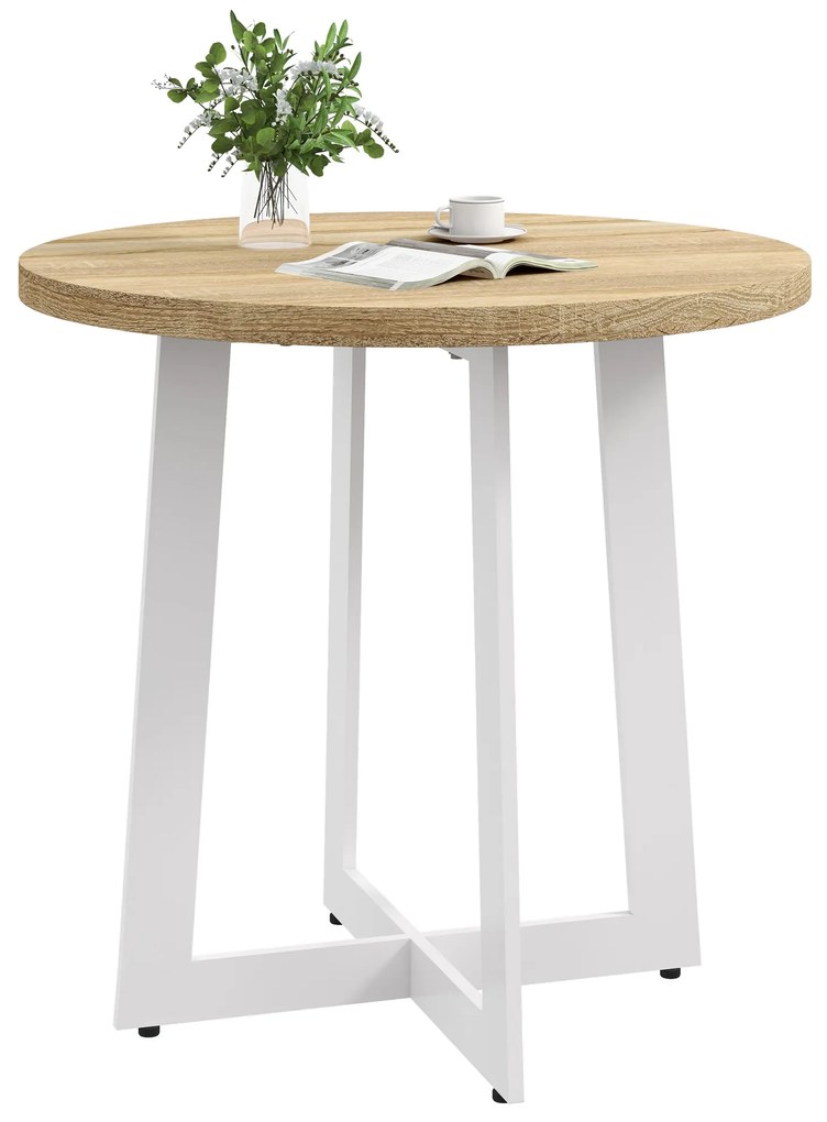 HOMCOM Masă de Dining Rotundă pentru 4 Persoane Masă de Bucătărie cu Blat de Lemn și Bază de Oțel Încrucișată Ø80x75 cm Stejar | Aosom Romania