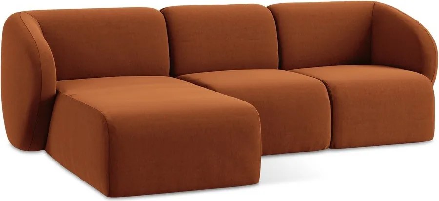 Colțar teracotă cu tapițerie din catifea (cu colț pe partea stângă/cu șezlong) Lani – Makamii