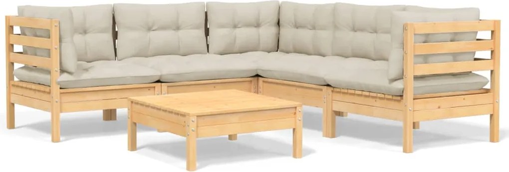 vidaXL Set mobilier grădină cu perne crem, 6 piese, lemn masiv de pin