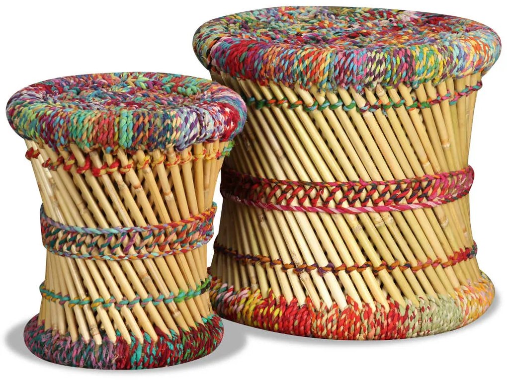 244216 vidaXL Taburete cu detalii Chindi, 2 buc., multicolor, bambus