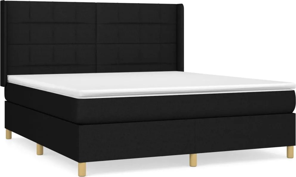 vidaXL Pat box spring cu saltea, negru, 160x200 cm, textil