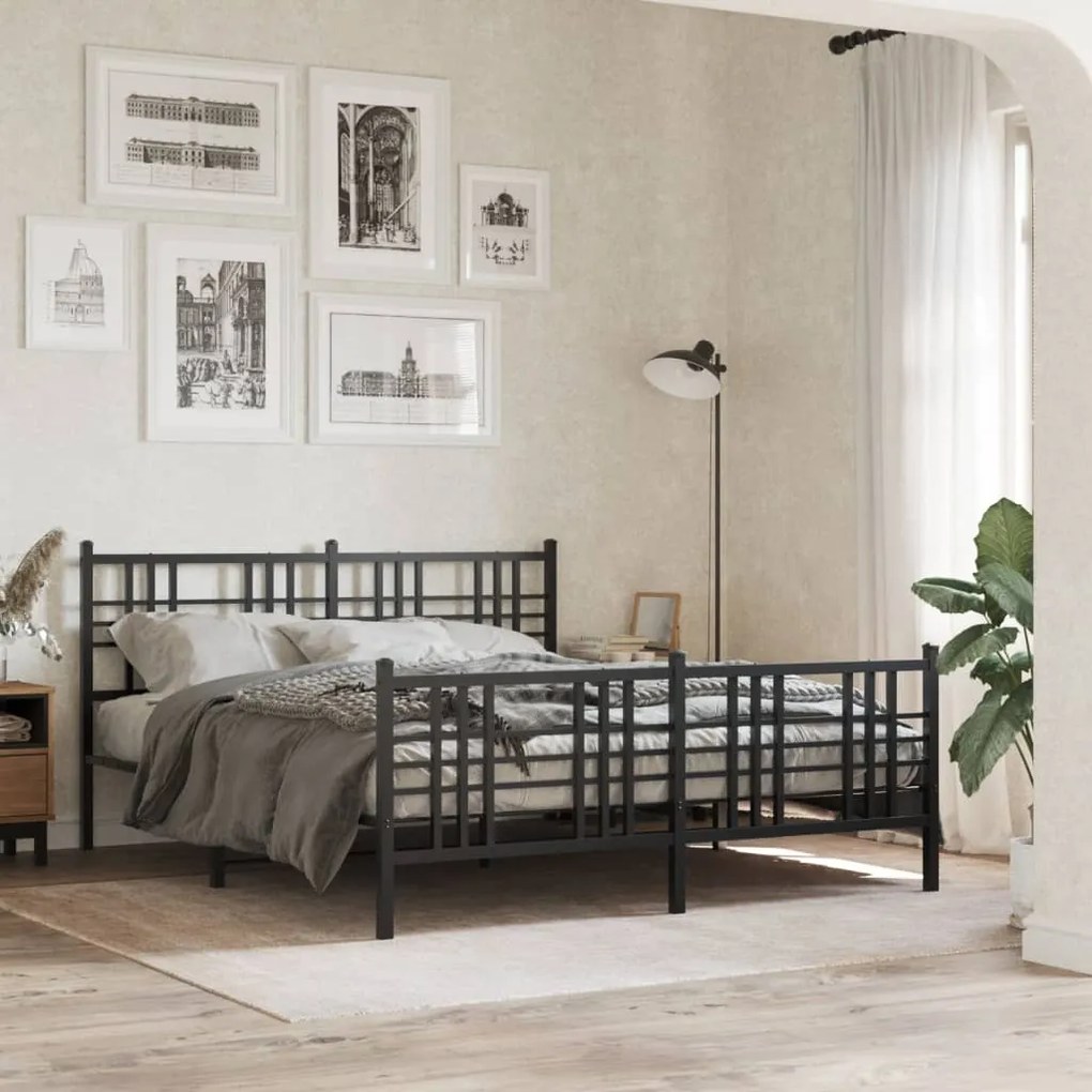 vidaXL Cadru pat metalic cu tăblie de cap/picioare, negru, 150x200 cm