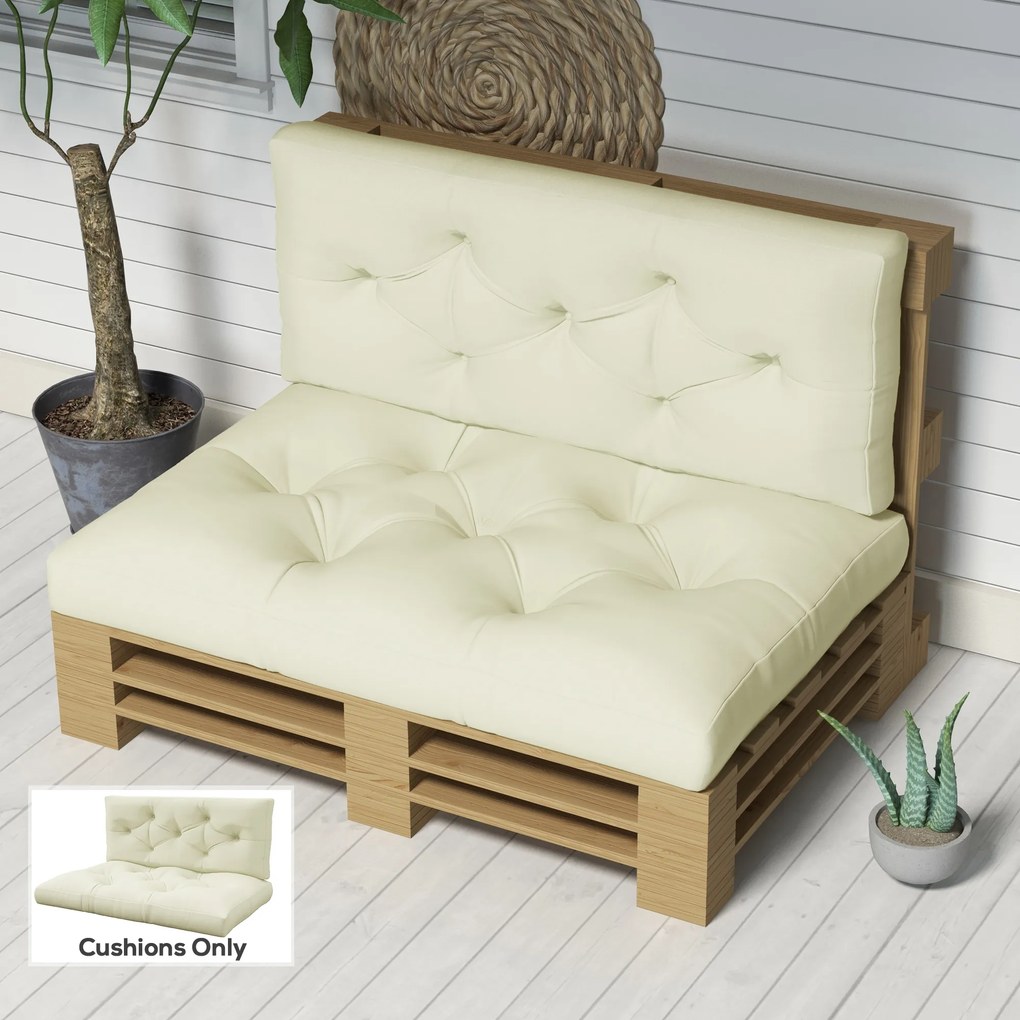 Outsunny Set 2 Perne de Grădină pentru Ședere și Spate cu Umplutură Groasă, Perne de Exterior din Poliester pentru Canapele și Paleți, Crem | Aosom Romania