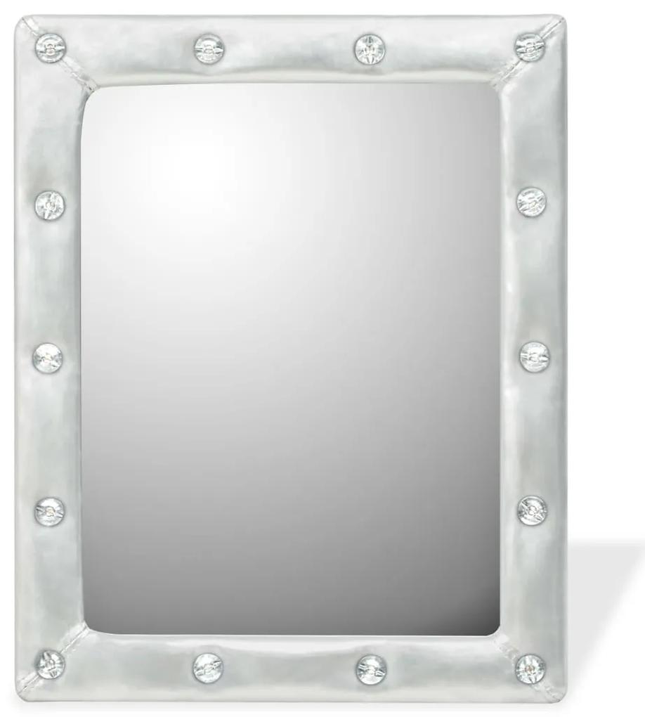 245602 vidaXL Oglindă de perete, piele artificială, 40x50 cm, argintiu lucios