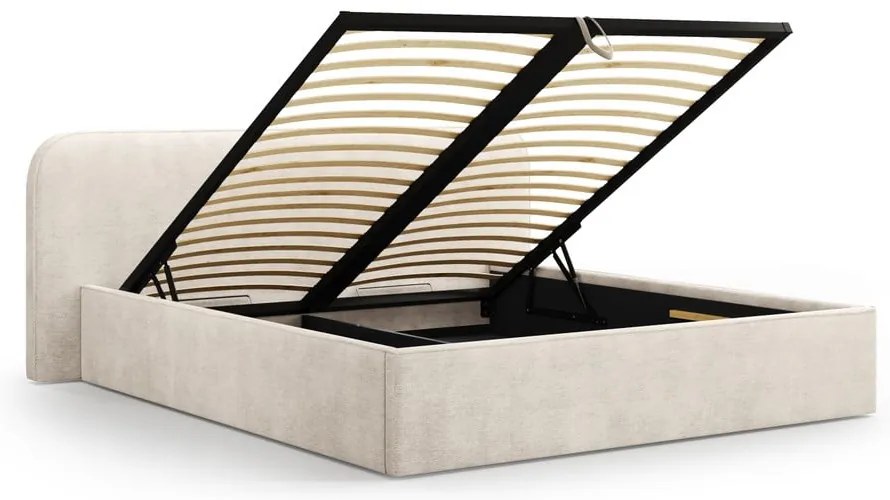 Pat matrimonial bej tapițat cu spațiu de depozitare cu somieră 140x200 cm Elizabeth – Micadoni