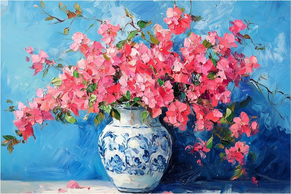 Tablou - Vază cu flori roz (90x60 cm)