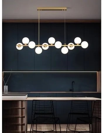 Lustra LED Gold Elit'S cu 11 Glob Alb Mat Dulie G9 Inaltime Reglabila Becuri Nu Inclus