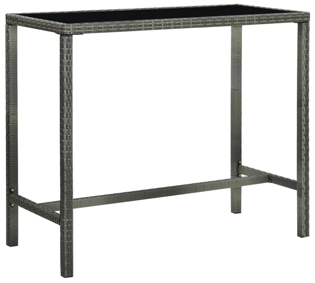 vidaXL Masă de bar de grădină, gri, 130x60x110 cm, poliratan și sticlă
