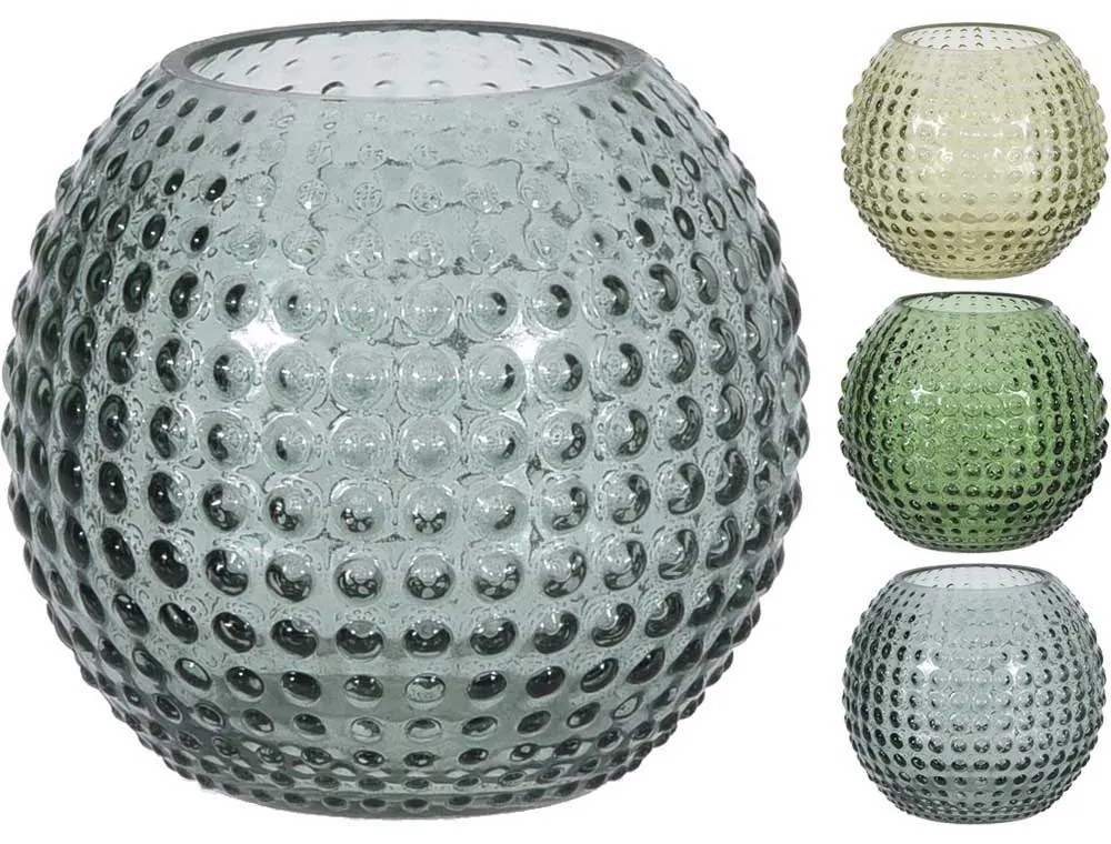 Suport lumanare de sticla, cu puncte, 10x10x9, 35cm, disponibil in 3 culori