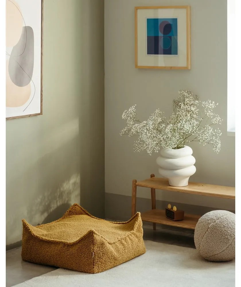 Fotoliu puf pentru copii maro cu tapițerie din țesătură bouclé Square – Wigiwama