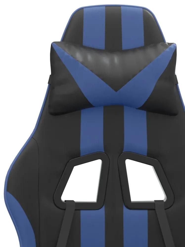 Scaun gaming pivotant suport picioare negru albastru piele eco