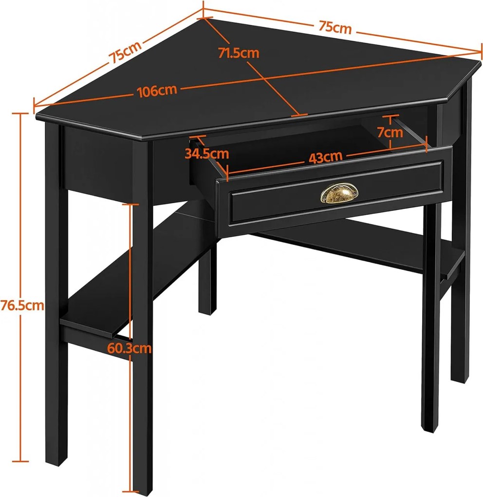 BIN201 - Masa de birou pe colt, 75 cm, home office cu 1 sertar - Negru