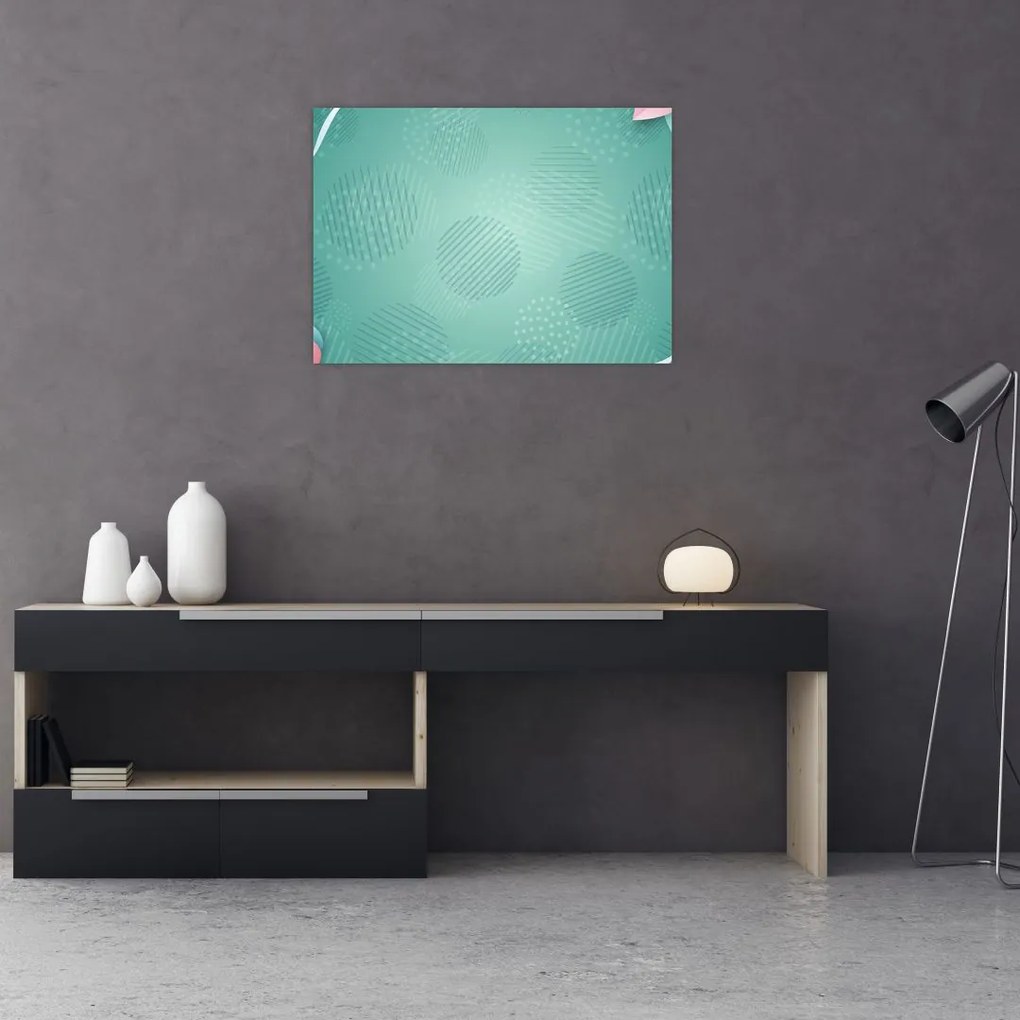 Tablou pe sticlă - Cercuri cu flori (70x50 cm)