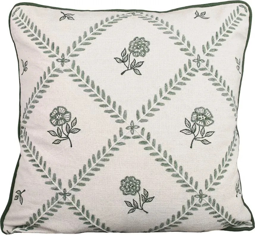 Față de pernă brodată din bumbac organic 45x45 cm verde, „Lovisa"
