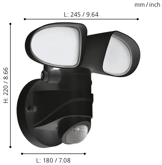 Eglo 98176 - Lampă exterior LED cu senzor PAGINO 2xLED/7,5W/230V IP44