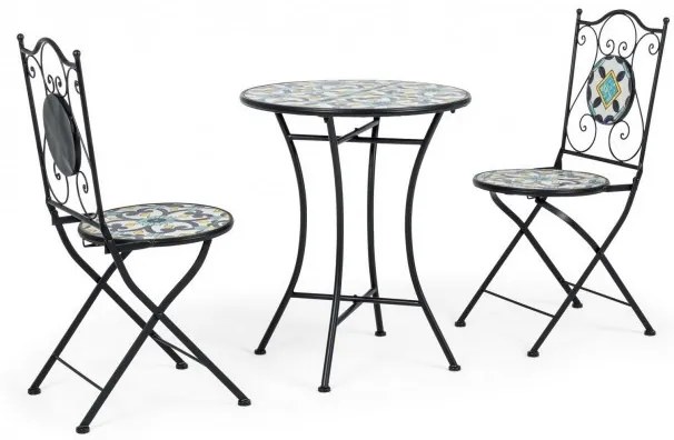 Set masa si scaune pliabile pentru gradina 3 piese multicolor din metal si ceramica, Positano Bizzotto