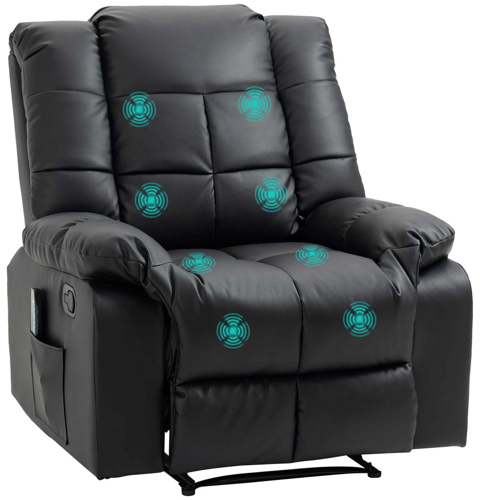 HOMCOM Scaun de Masaj Relaxant, Scaun de Relaxare, 8 Puncte de Vibrații, Funcție de Așezare, Piele Ecologică, negru, 94x99x99cm | Aosom Romania