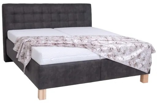 Pat tapițat VIOLET 160x200 cm, cu saltea inclusă și spațiu de depozitare, gri închis