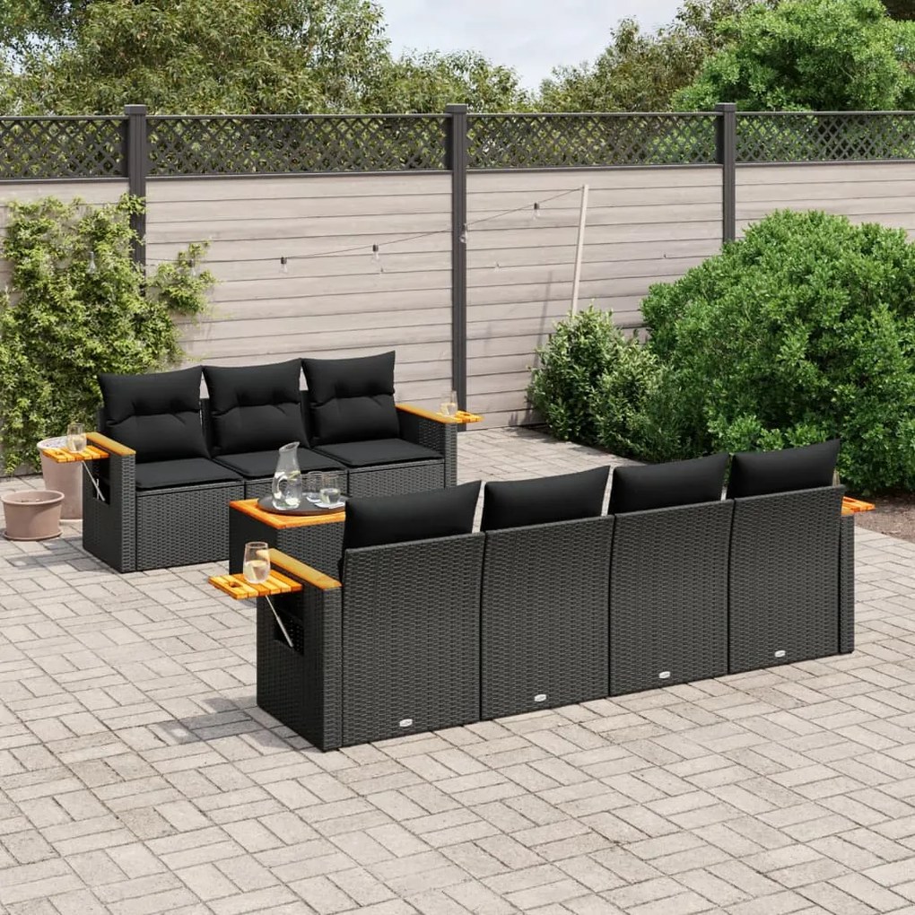 3226643 vidaXL Set mobilier de grădină cu perne, 8 piese, negru, poliratan