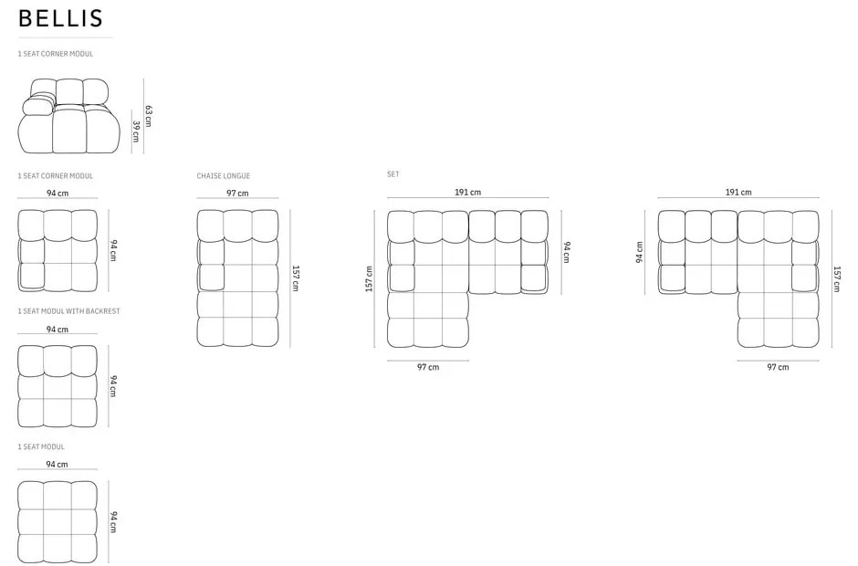 Colțar negru cu tapițerie din catifea (colț stânga) Bellis – Micadoni Home