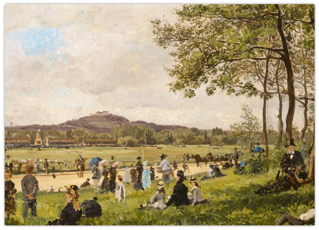 Tablou pe sticlă - French 19th Century, Race Course at Longchamps, reproducere (70x50 cm)