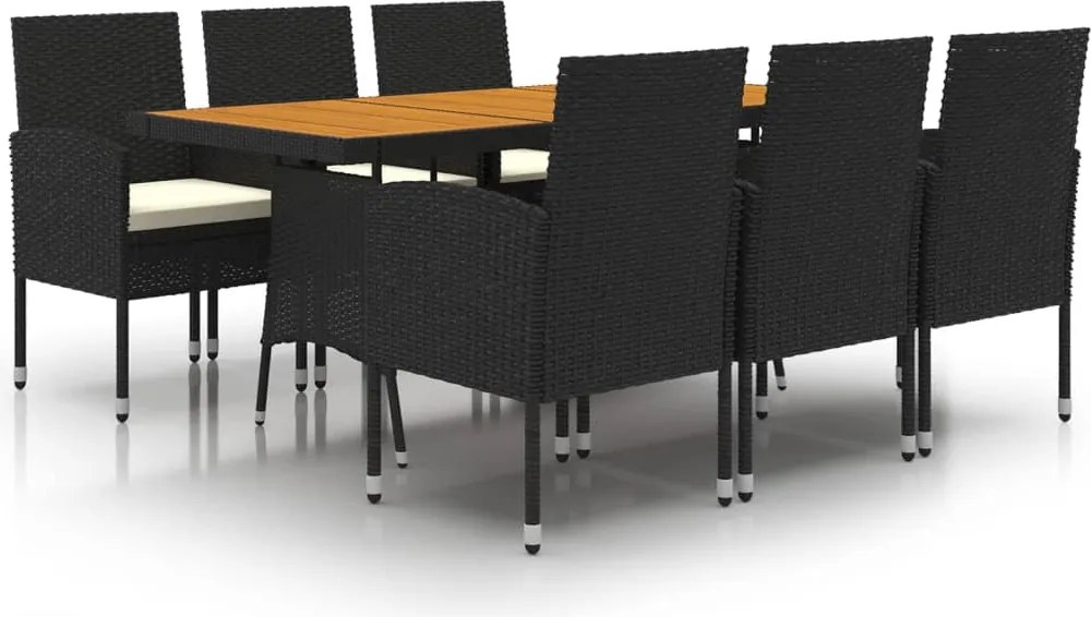 vidaXL Set mobilier de exterior, 7 piese, negru, poliratan