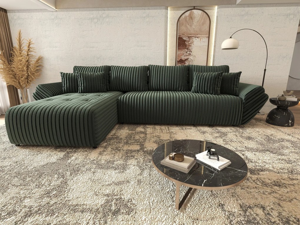 Colțar extensibil dumonde cu ladă de depozitare si sezut confortabil din spuma high-density, Berlin XL Ambience Green 350x185 cm