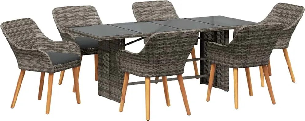 vidaXL Set de masă pentru grădină cu pernă 7 pcs Gri poliratan