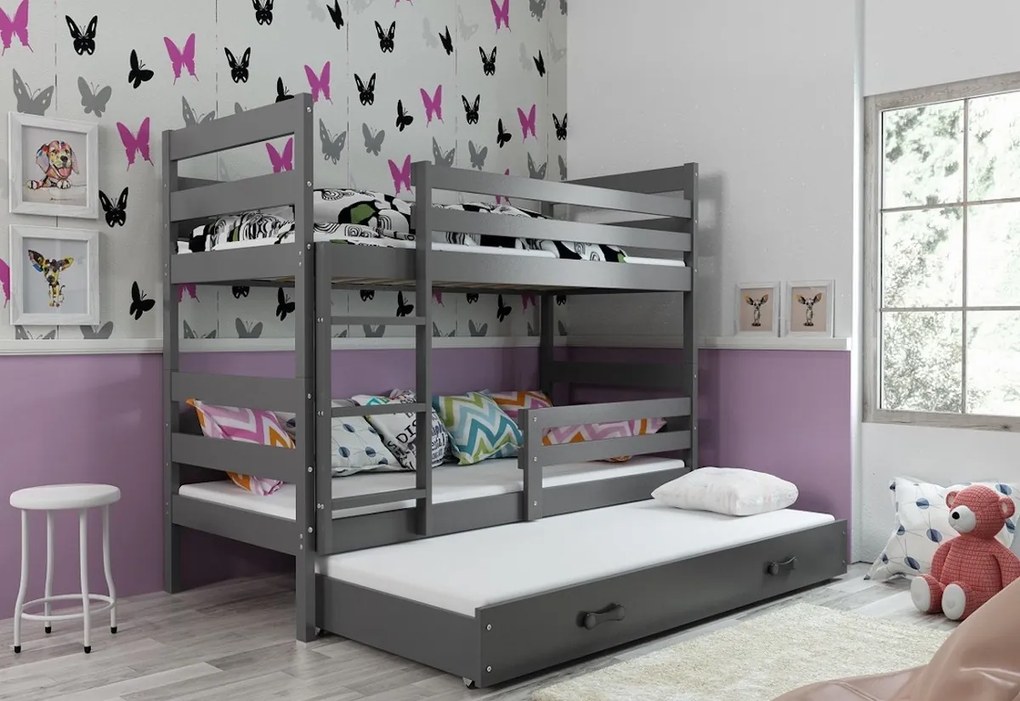 Supermobel Pat supraetajat RAFAL 3 + saltea + somieră GRATIS, 90x200 cm, grafit,alb