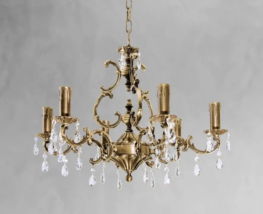 Candelabru 6 brate din alama si cristal Venezia