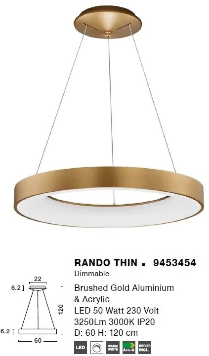 Lustra LED design modern circular RANDO THIN auriu 3000K NVL-9453454