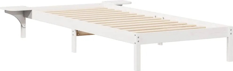 vidaXL Cadru de pat cu mese laterale Alb 90 x 210 cm Lemn de pin masiv
