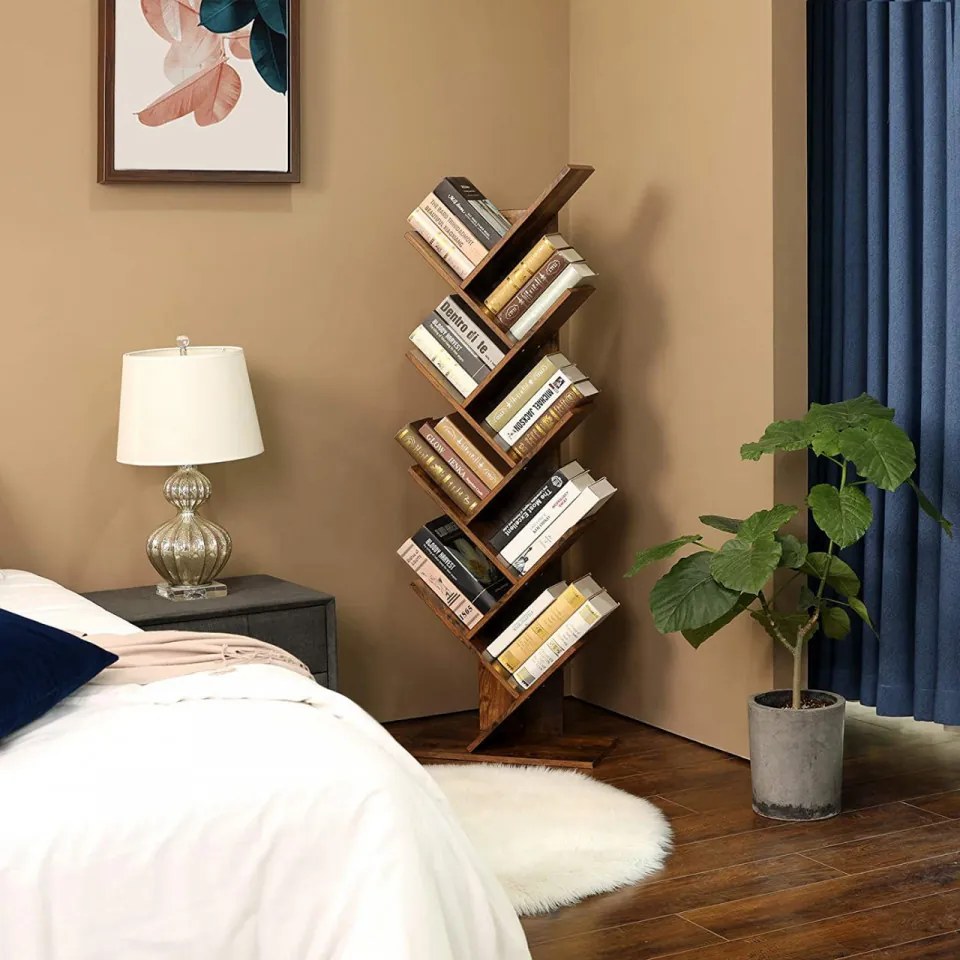 Biblioteca Tip Copac cu 8 Rafturi, Maro Rustic, PAL Melaminat, Vasagle, LBC11BX