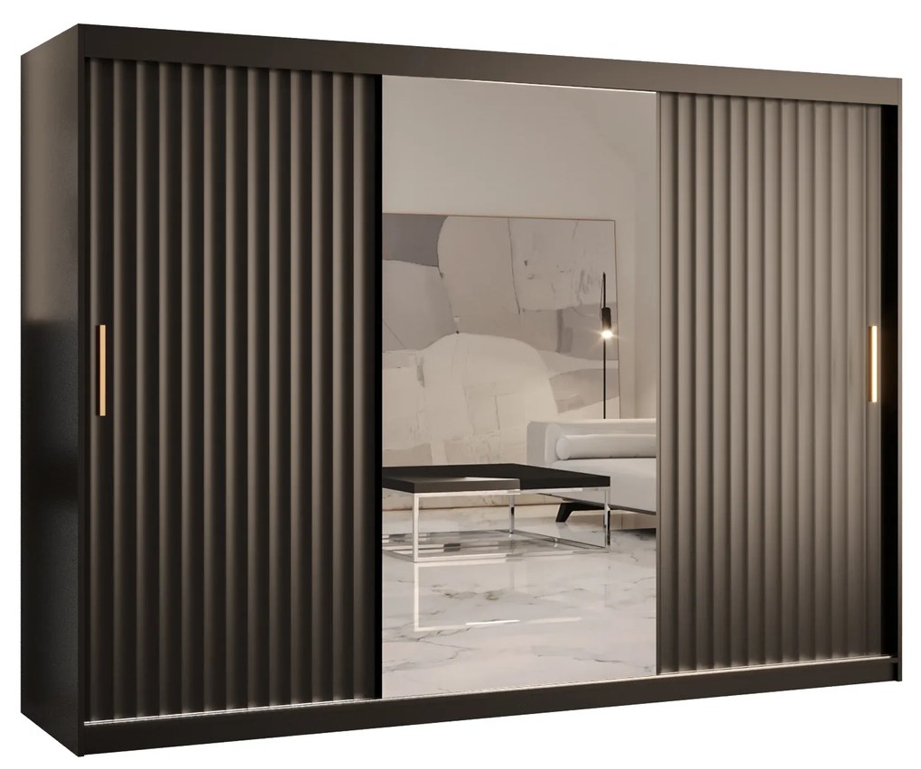 Dulap de haine cu oglindă 250 cm Riana Wa 2 250 (negru). 1063503