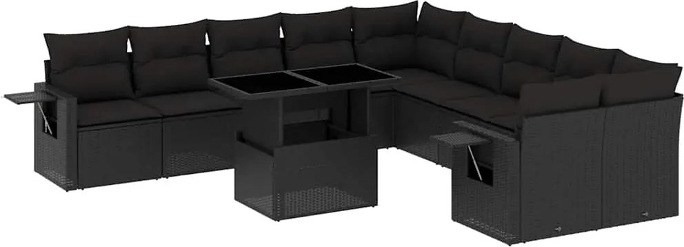 vidaXL Set canapele de grădină cu perne, 11 piese, negru, poliratan