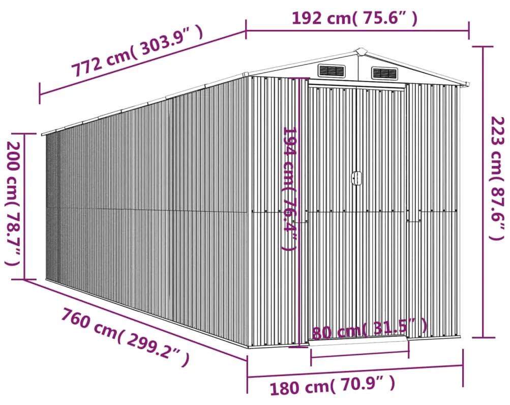Sopron de gradina, gri deschis, 192x772x223 cm, otel galvanizat 192 x 772 x 223 cm