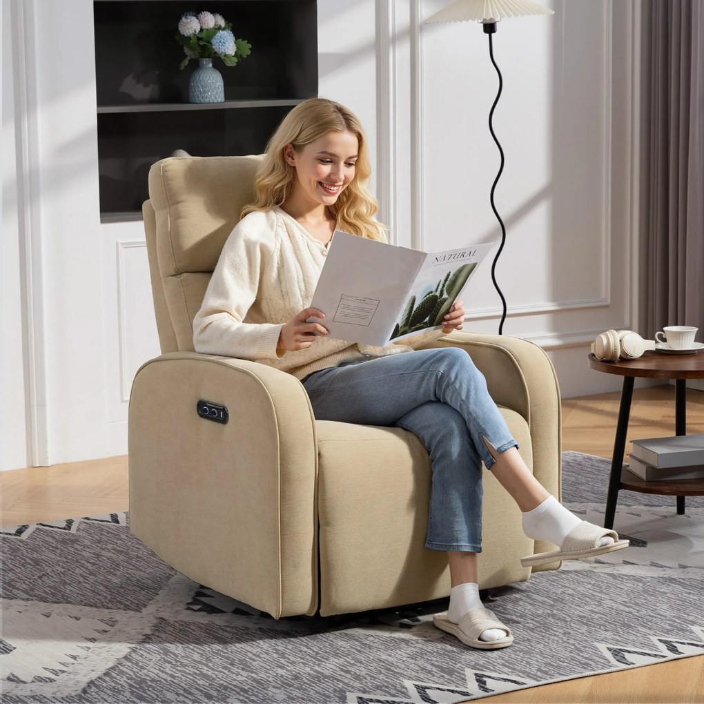 HOMCOM Fotoliu Relax Electric Reclinabil 135° cu Suport pentru Picioare, Tetieră Reglabilă, Șezut Spațios, Fotoliu Tapițat, Motoare Duble, Porturi USB și USB-C, Catifea Bej, Living | Aosom Romania