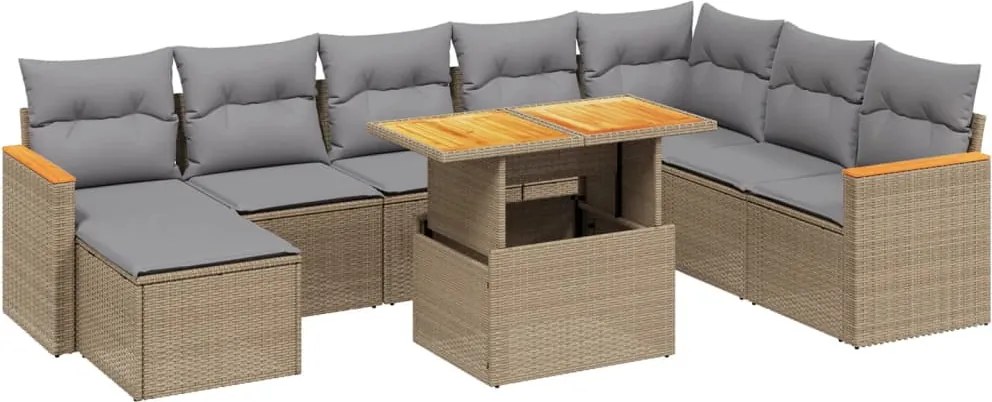 vidaXL Set canapele de grădină, 9 piese, cu perne, bej, poliratan