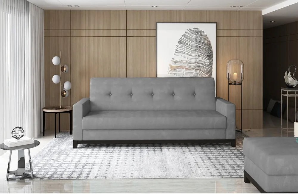 Canapea gri deschis extensibilă/cu spațiu de depozitare cu tapițerie din catifea 216 cm Selene – ELTAP