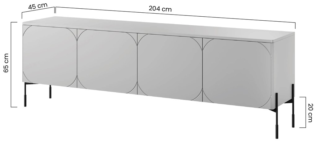 Comodă TV Sonatia 200 cm cu patru uși pe picioare metalice - verde măsliniu