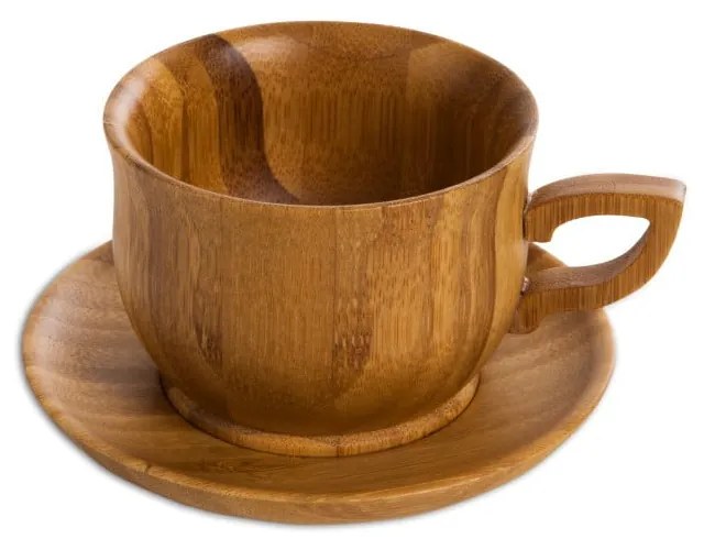 Ceașcă și farfurie din lemn de bambus Bambum Cortado, 120 ml