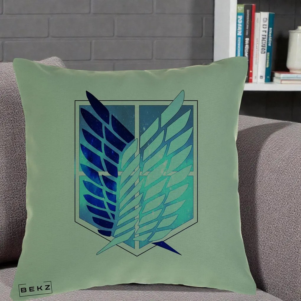 Perna Personalizata Attack on Titan Wings of Freedom, 40x40 cm, Verde, Husa Detasabila, Perna Inclusa, BEKZ®