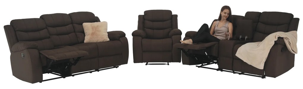 Canapea 3+2+1, material textil maro, FABRON 2 NEW