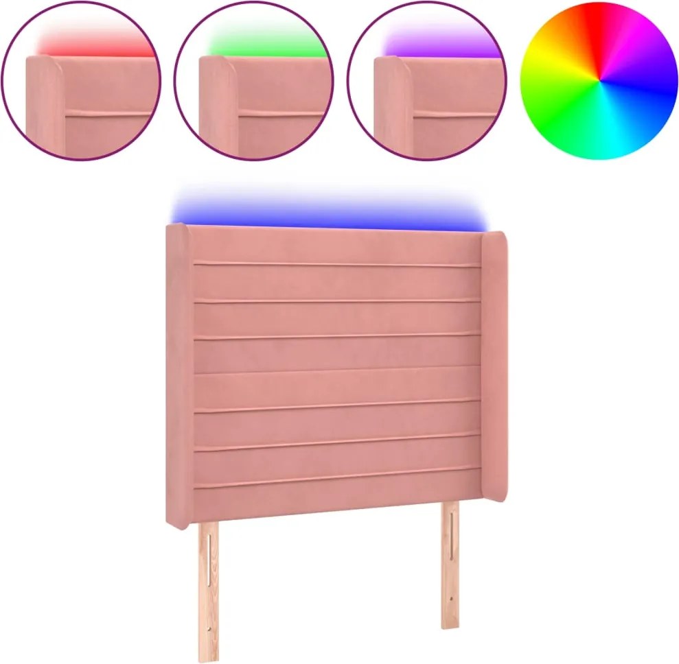 vidaXL Tăblie de pat cu LED, roz, 93x16x118/128 cm, catifea
