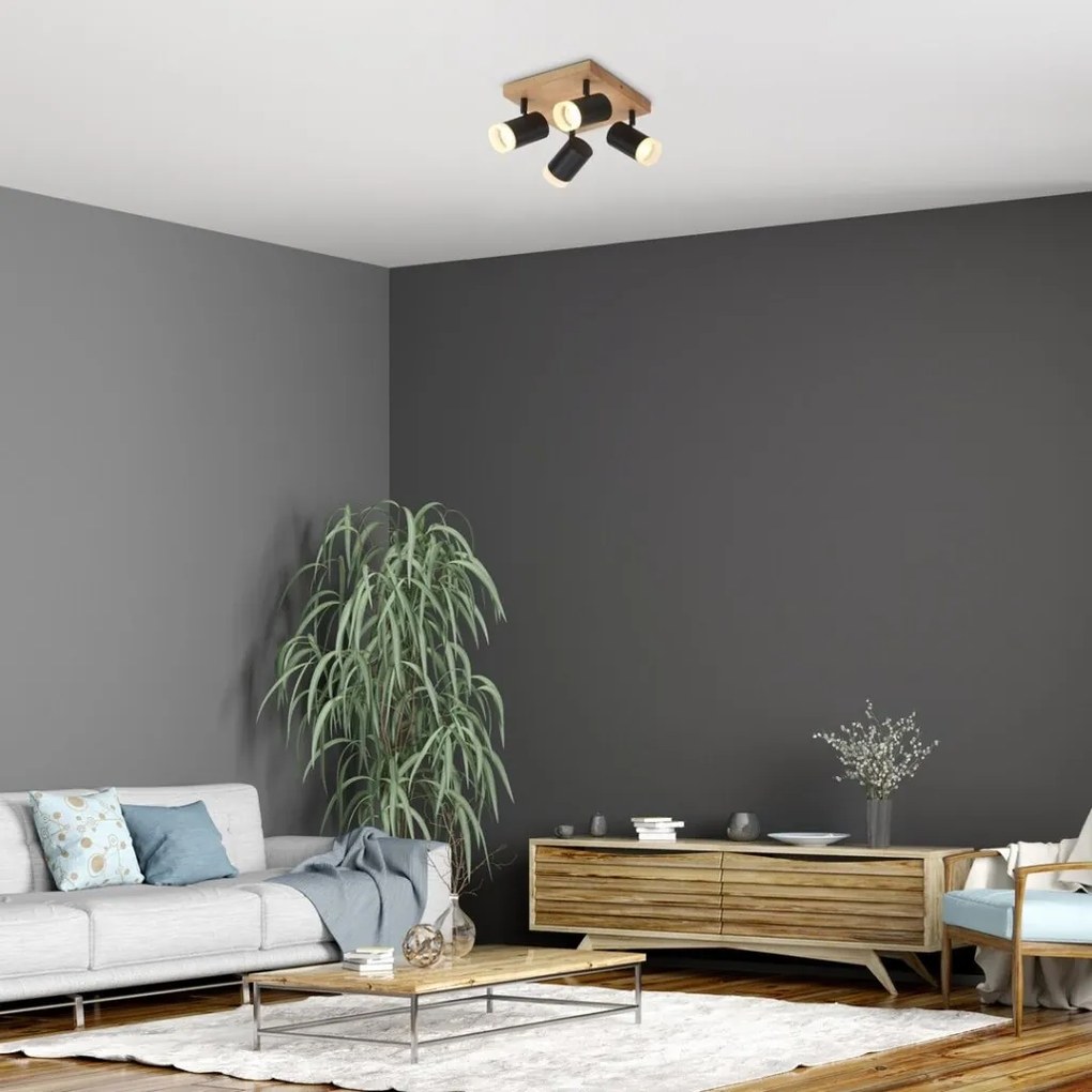 Plafoniera lemn stil nordic cu 4 spoturi Toras