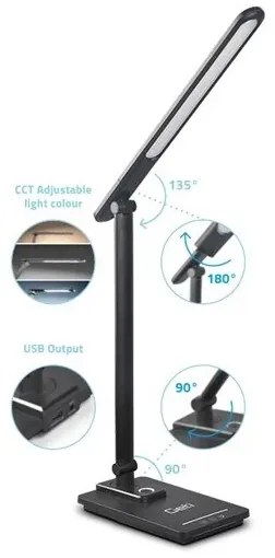 Lampă LED dimabilă de masă cu USB LED/9W/230V 3000K/4000K/5500K negru