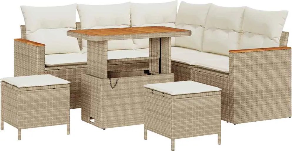 vidaXL Set de canapele pentru grădină cu pernă 8 pcs Bej Rattan poli
