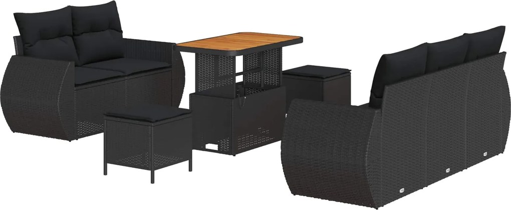 vidaXL Set de canapele pentru grădină cu pernă 8 pcs Negru poliratan