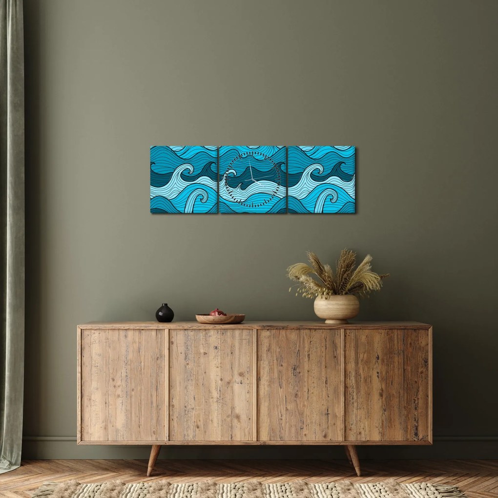 Tablou - Marea, abstracție (cu ceas) (90x30 cm)